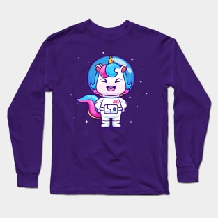 Cute unicorn astronaut standing outside space Long Sleeve T-Shirt